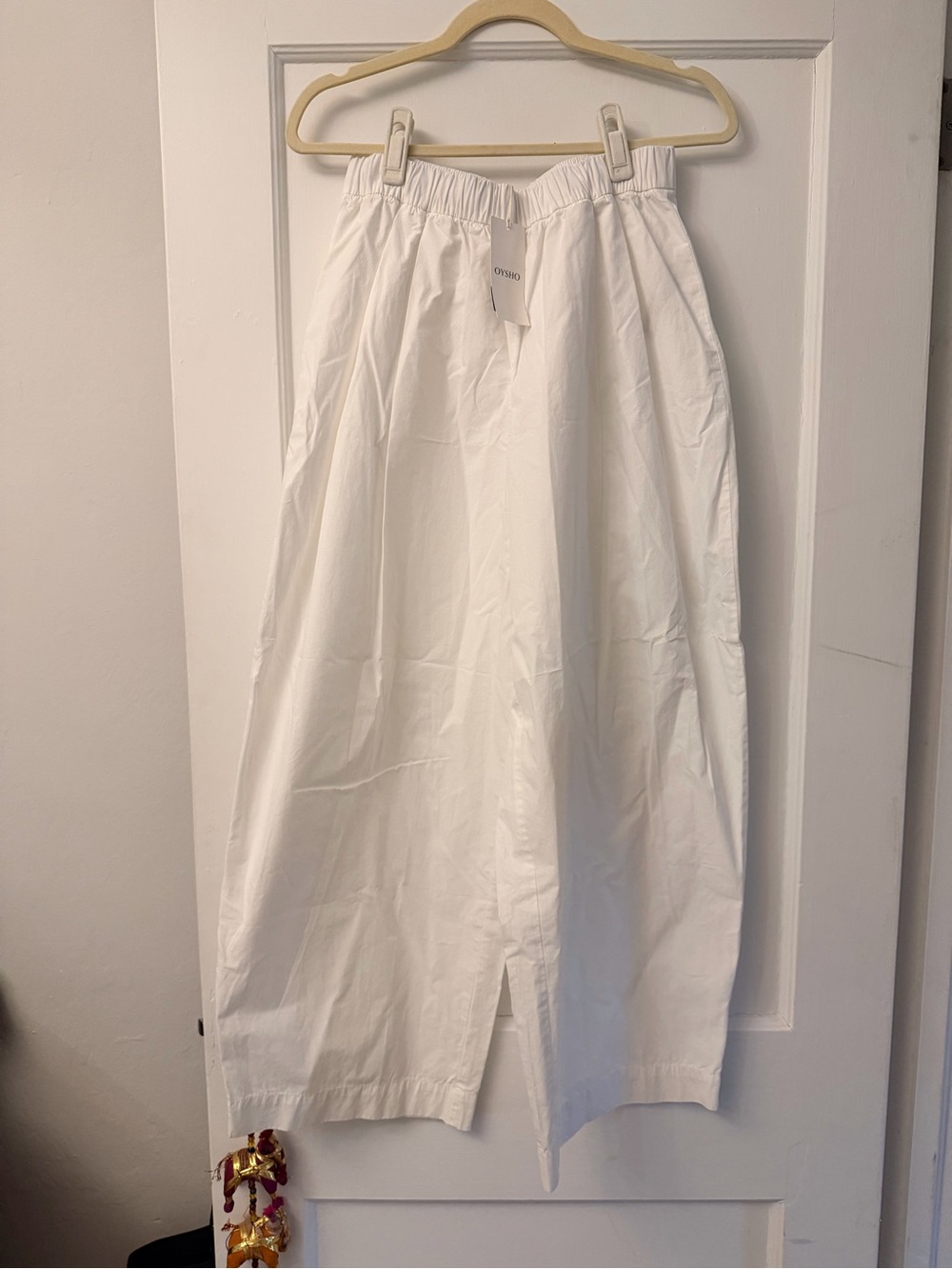 Oysho White Casual Elastic-Waist Barrel/Wide Leg Pants